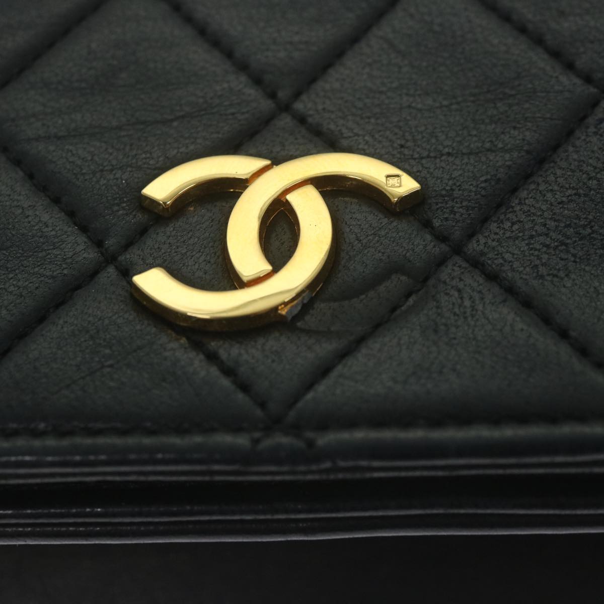 CHANEL Matelasse Chain Shoulder Bag Lamb Skin Black CC Auth bs11475