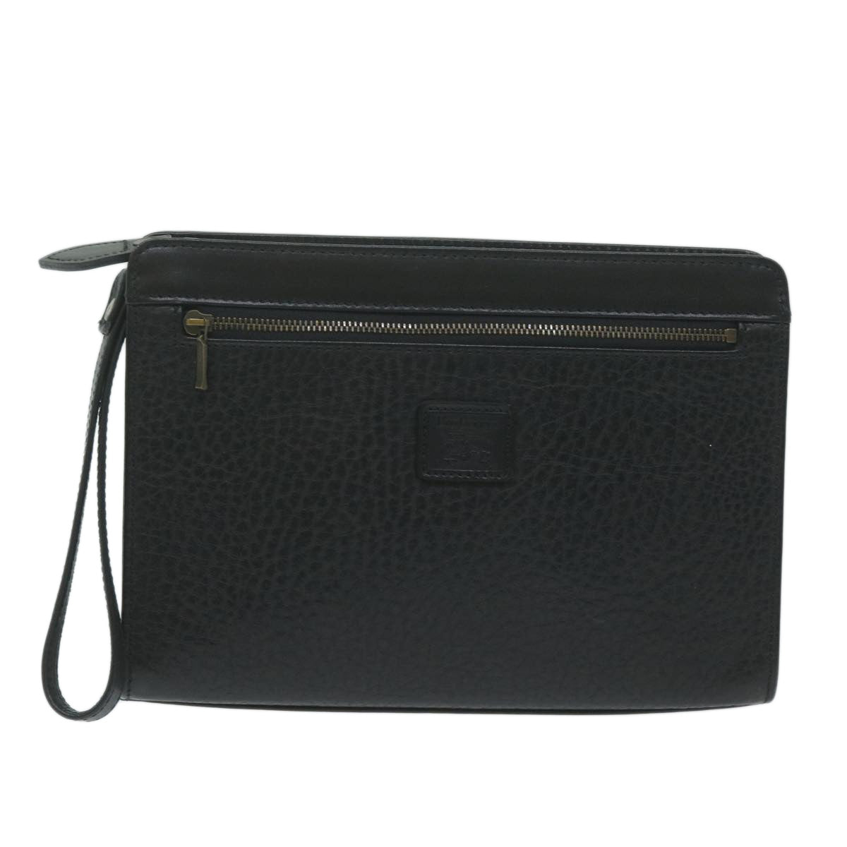 Burberrys Clutch Bag Leather Black Auth bs11485