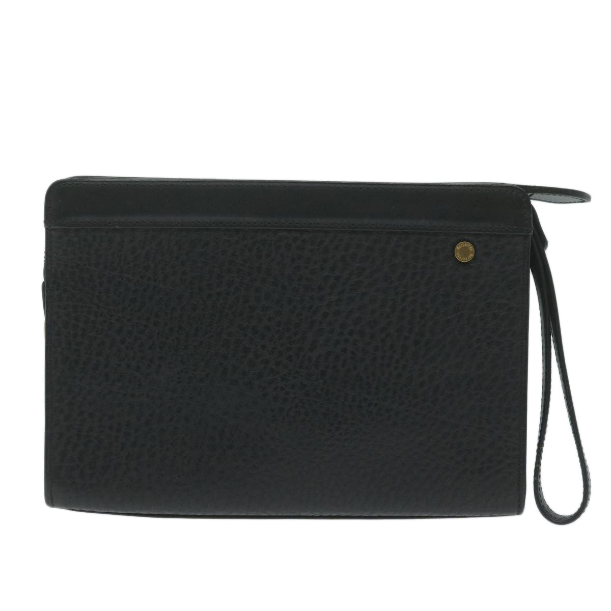 Burberrys Clutch Bag Leather Black Auth bs11485