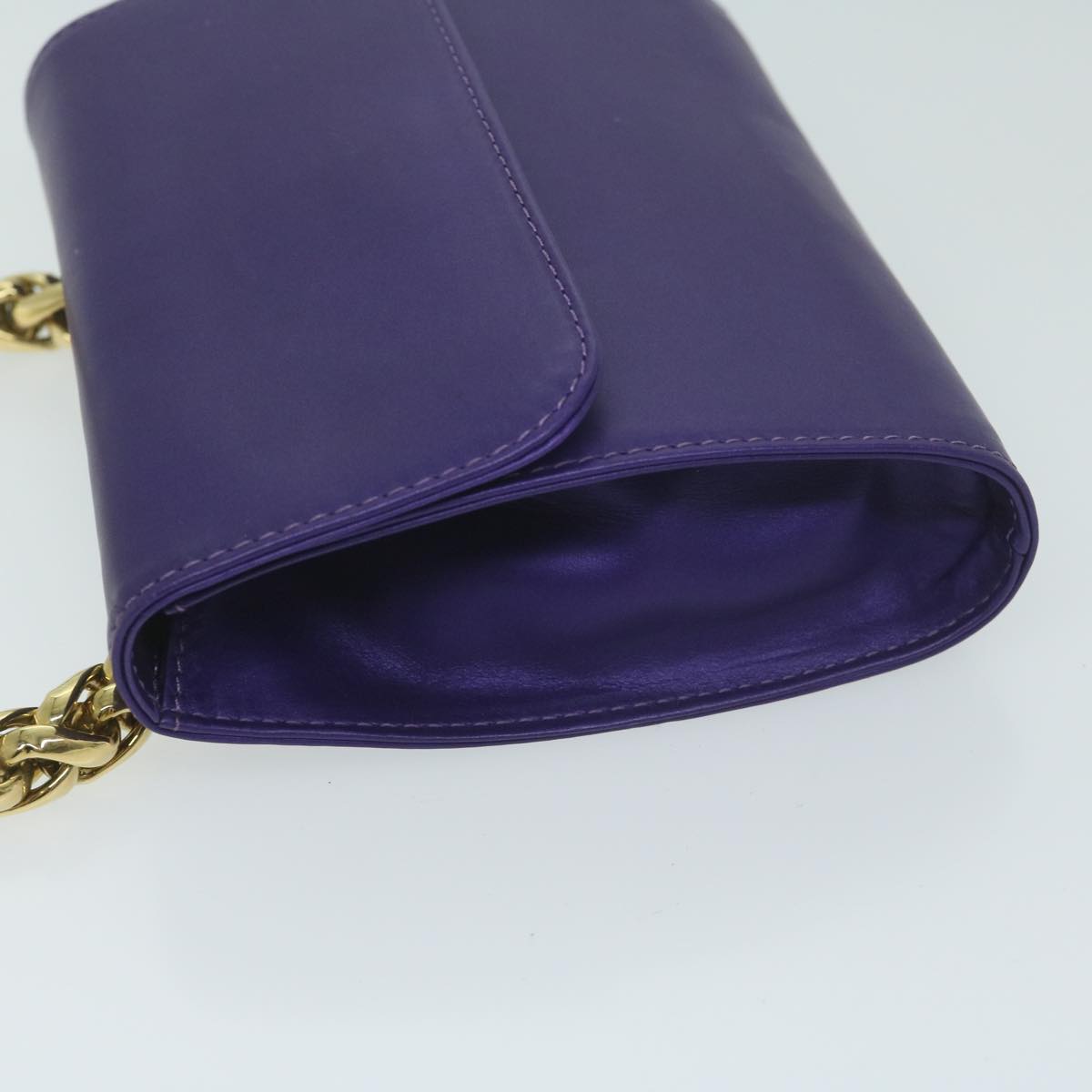 LOEWE Chain Shoulder Bag Leather Purple Auth bs11521