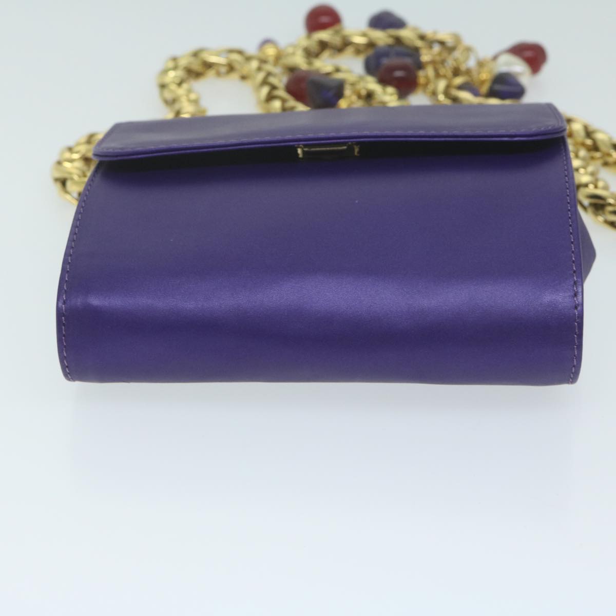 LOEWE Chain Shoulder Bag Leather Purple Auth bs11521