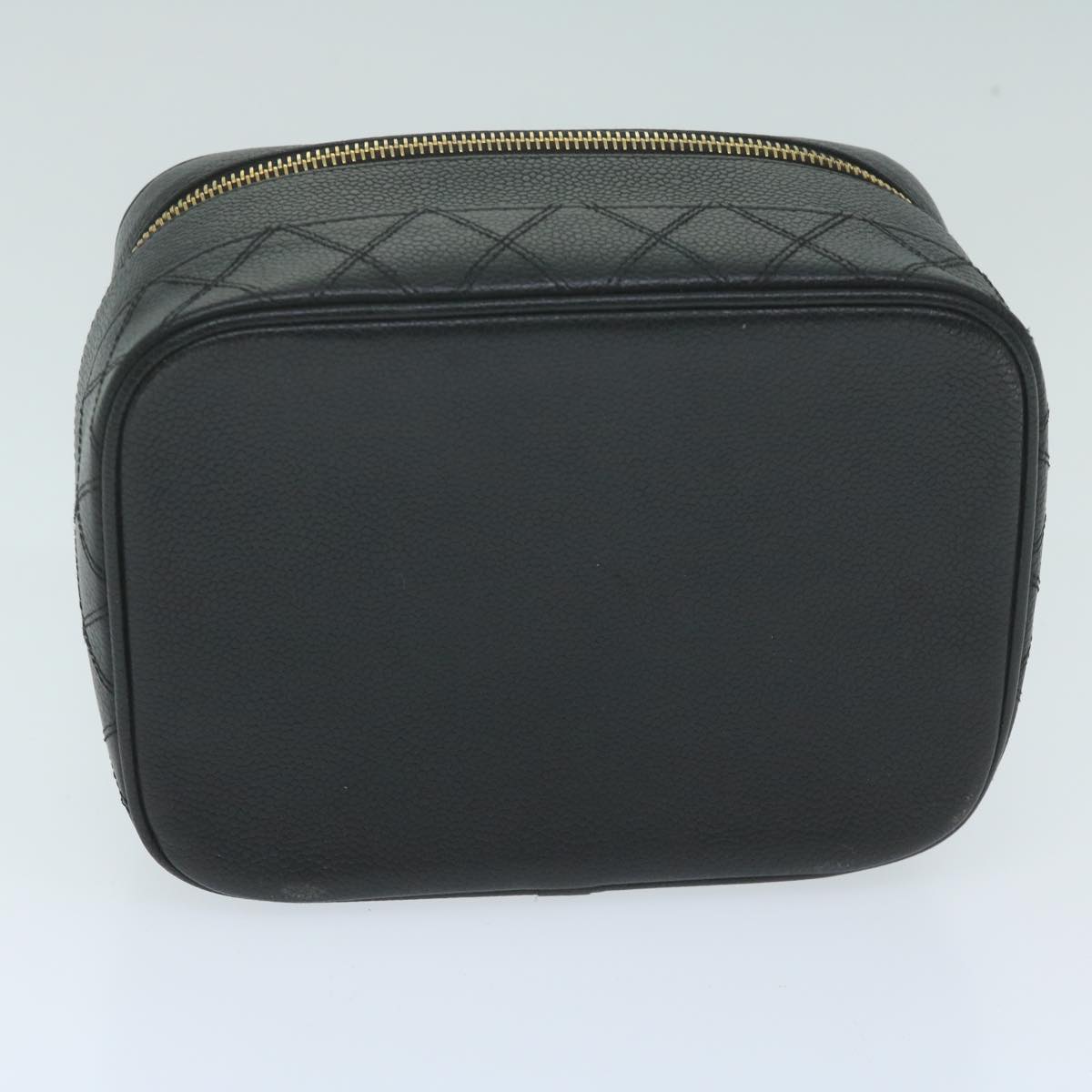 CHANEL Vanity Cosmetic Pouch Caviar Skin Black CC Auth bs11563
