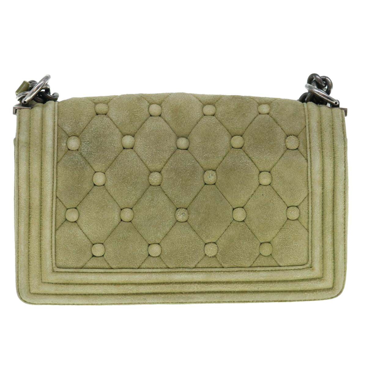 CHANEL Chain Boy Chanel Shoulder Bag Suede Khaki CC Auth bs11570