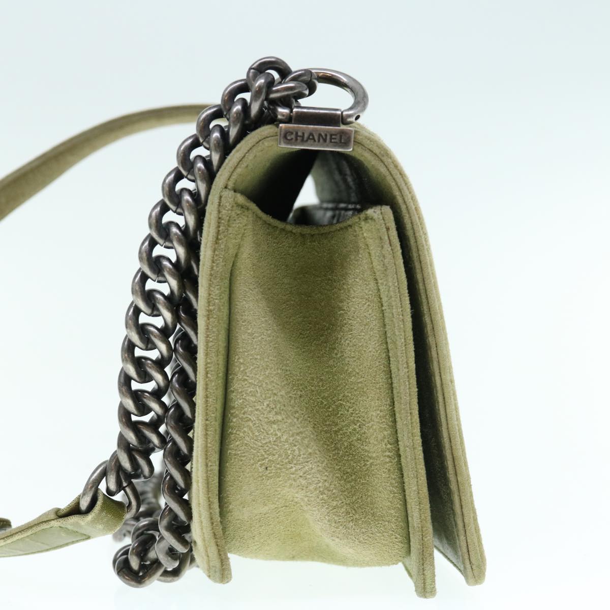 CHANEL Chain Boy Chanel Shoulder Bag Suede Khaki CC Auth bs11570