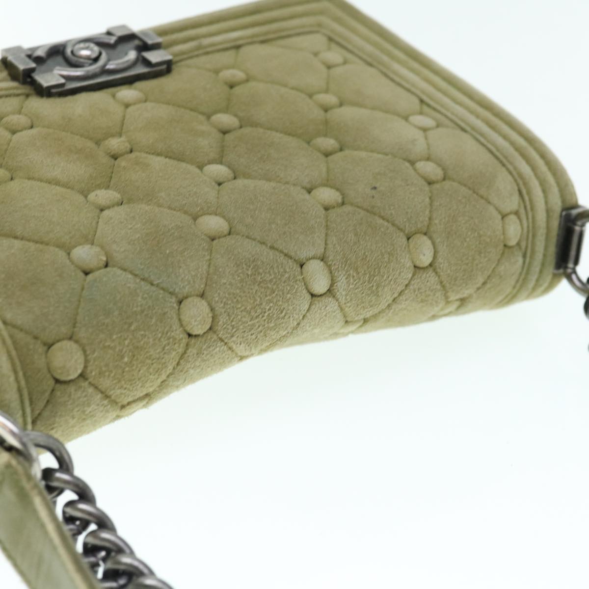 CHANEL Chain Boy Chanel Shoulder Bag Suede Khaki CC Auth bs11570