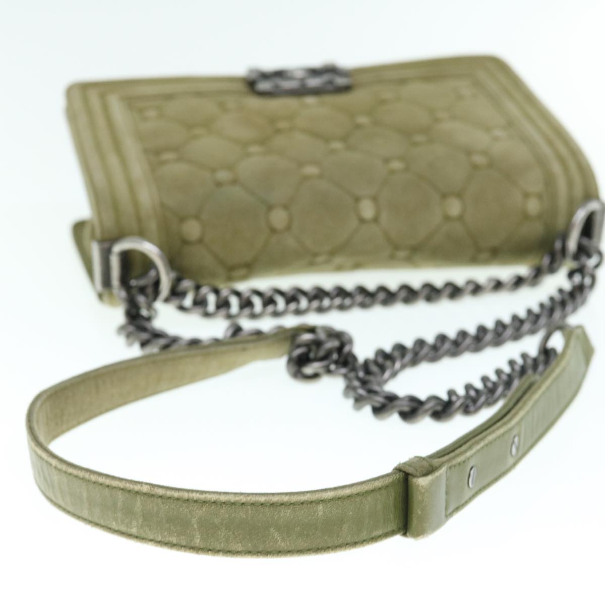 CHANEL Chain Boy Chanel Shoulder Bag Suede Khaki CC Auth bs11570