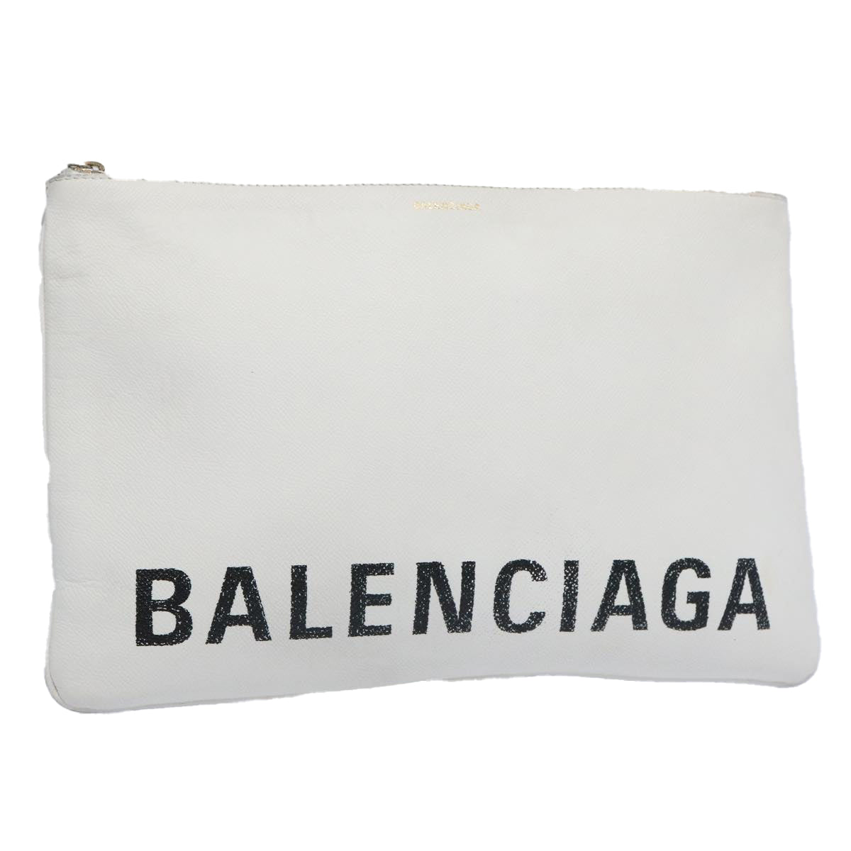 BALENCIAGA Clutch Bag Leather White Auth bs11590