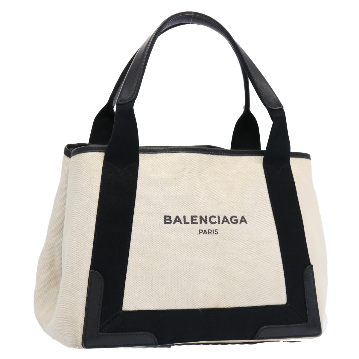 BALENCIAGA Hand Bag Canvas White Black Auth bs11596