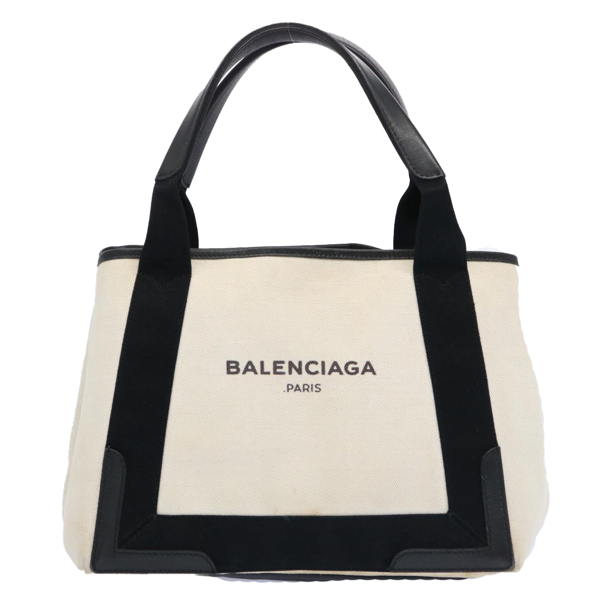 BALENCIAGA Hand Bag Canvas White Black Auth bs11596