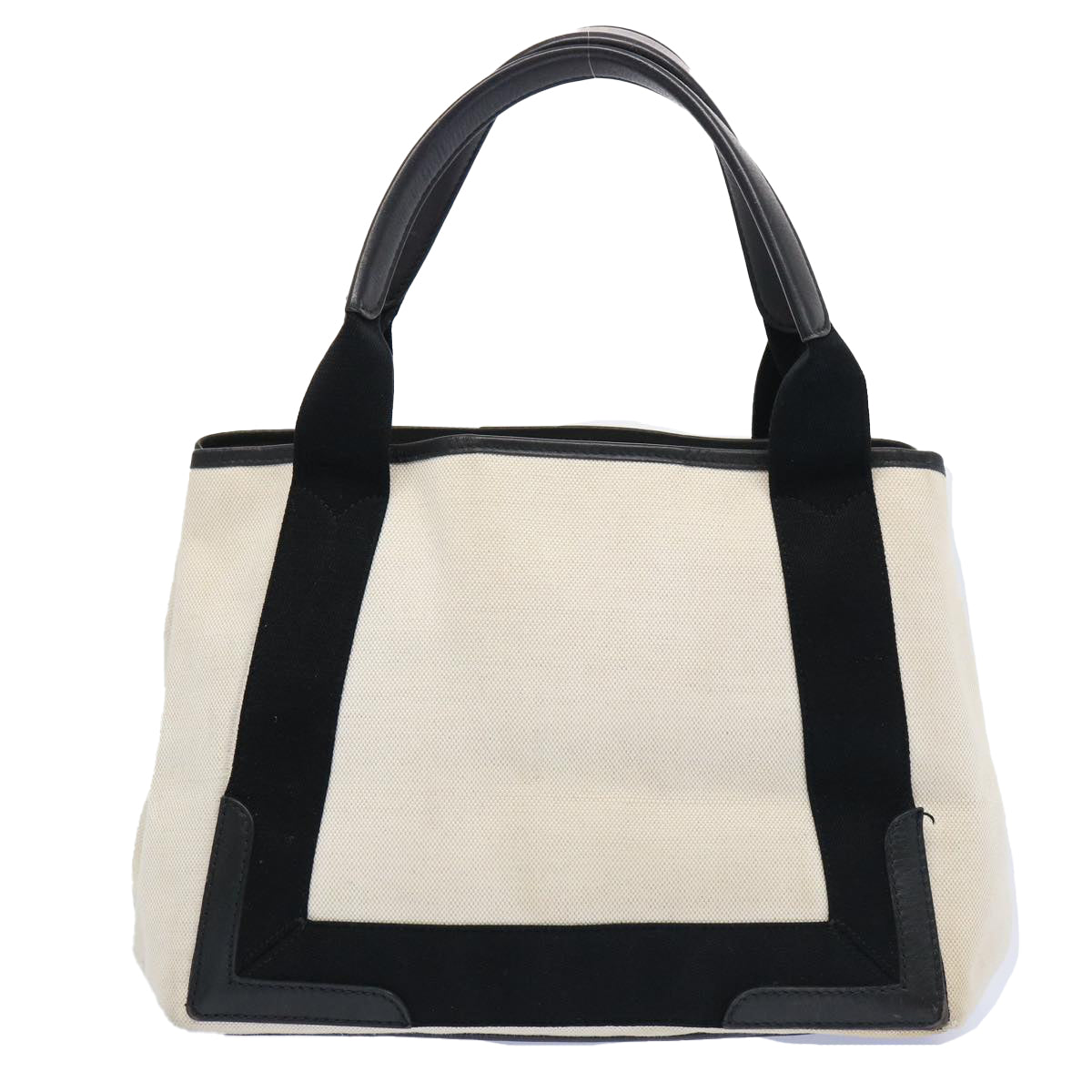 BALENCIAGA Hand Bag Canvas White Black Auth bs11596