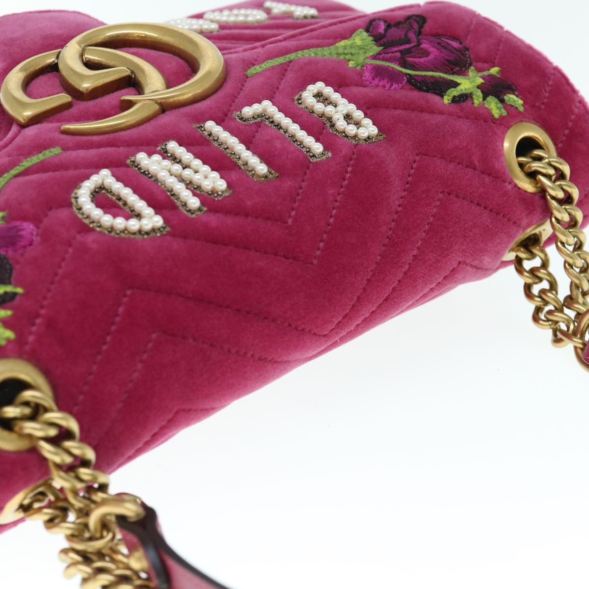 GUCCI Shoulder Bag Velor Pink 443496 Auth bs11601