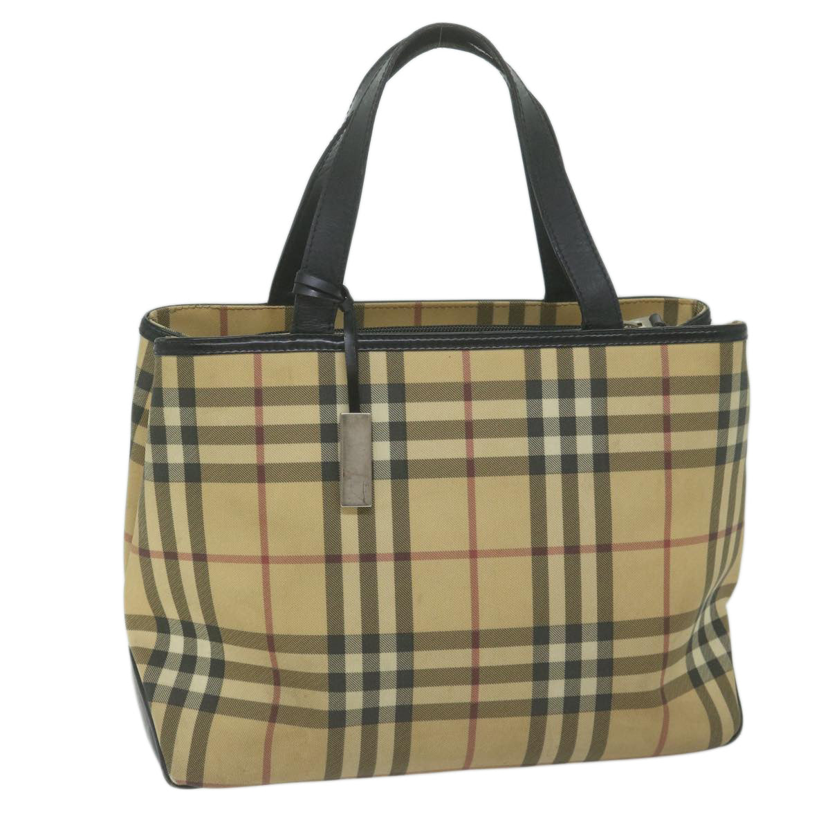 BURBERRY Nova Check Hand Bag Coated Canvas Beige Auth bs11630