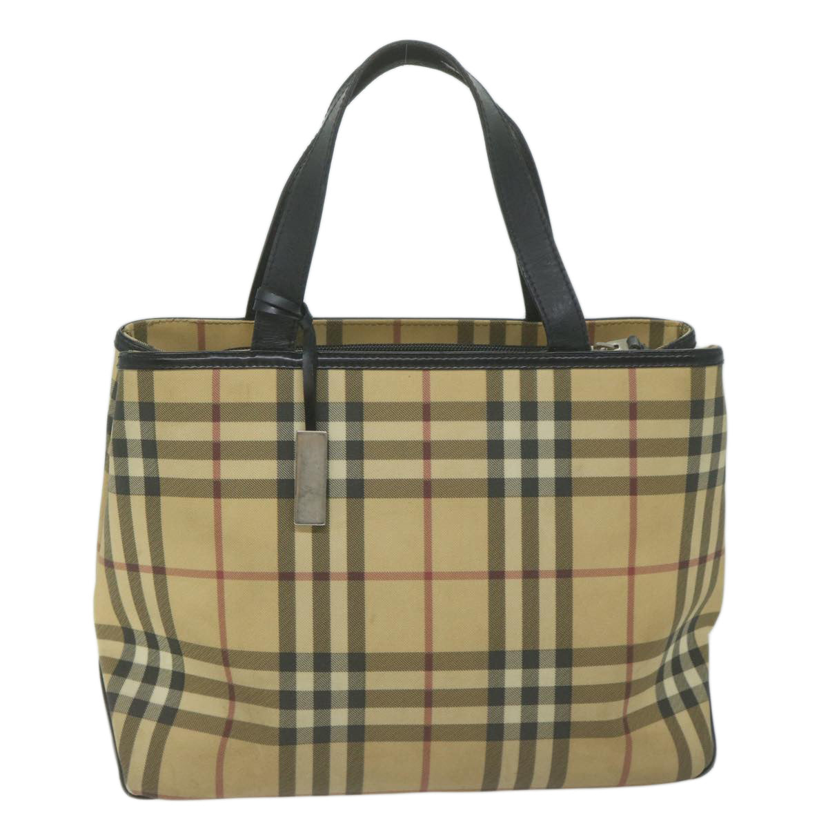 BURBERRY Nova Check Hand Bag Coated Canvas Beige Auth bs11630