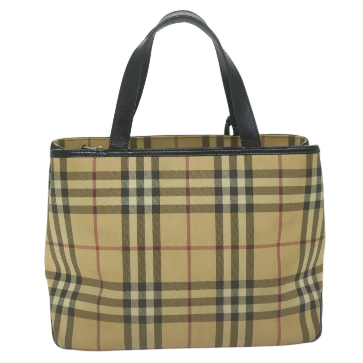 BURBERRY Nova Check Hand Bag Coated Canvas Beige Auth bs11630