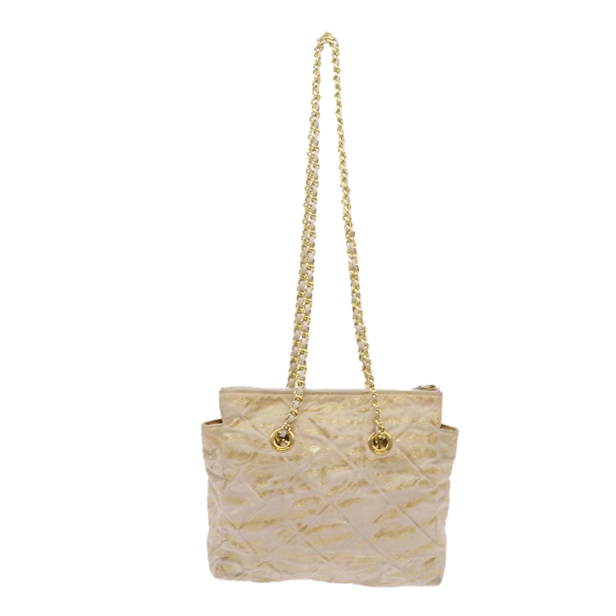 PRADA Quilted Chain Shoulder Bag Nylon Beige Gold Auth bs11645