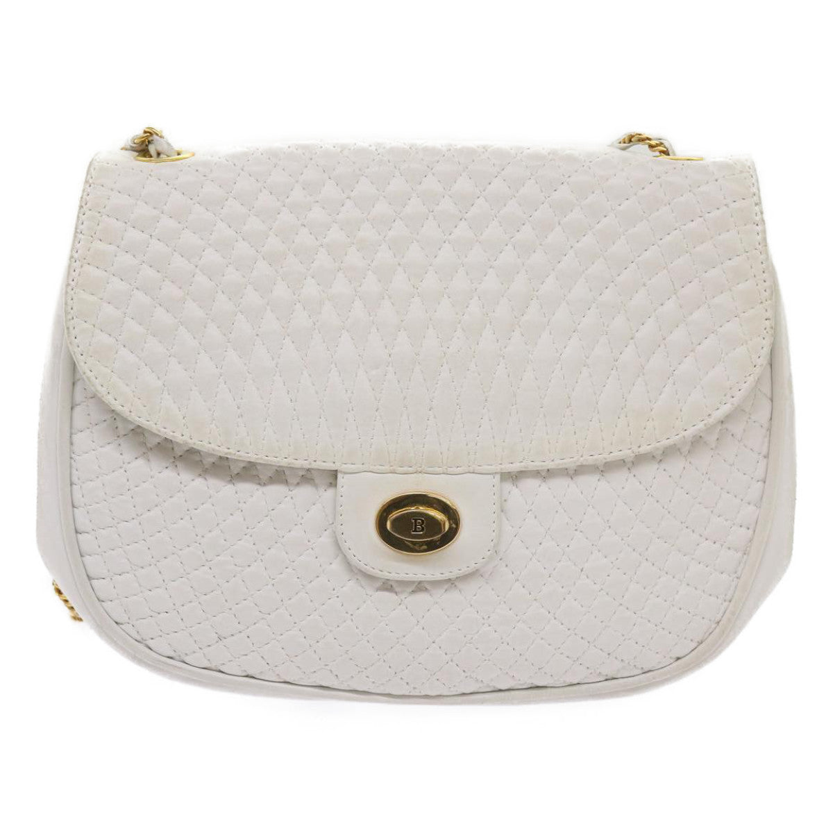 BALLY Quilted Shoulder Bag Leather White Auth bs11685 - 0