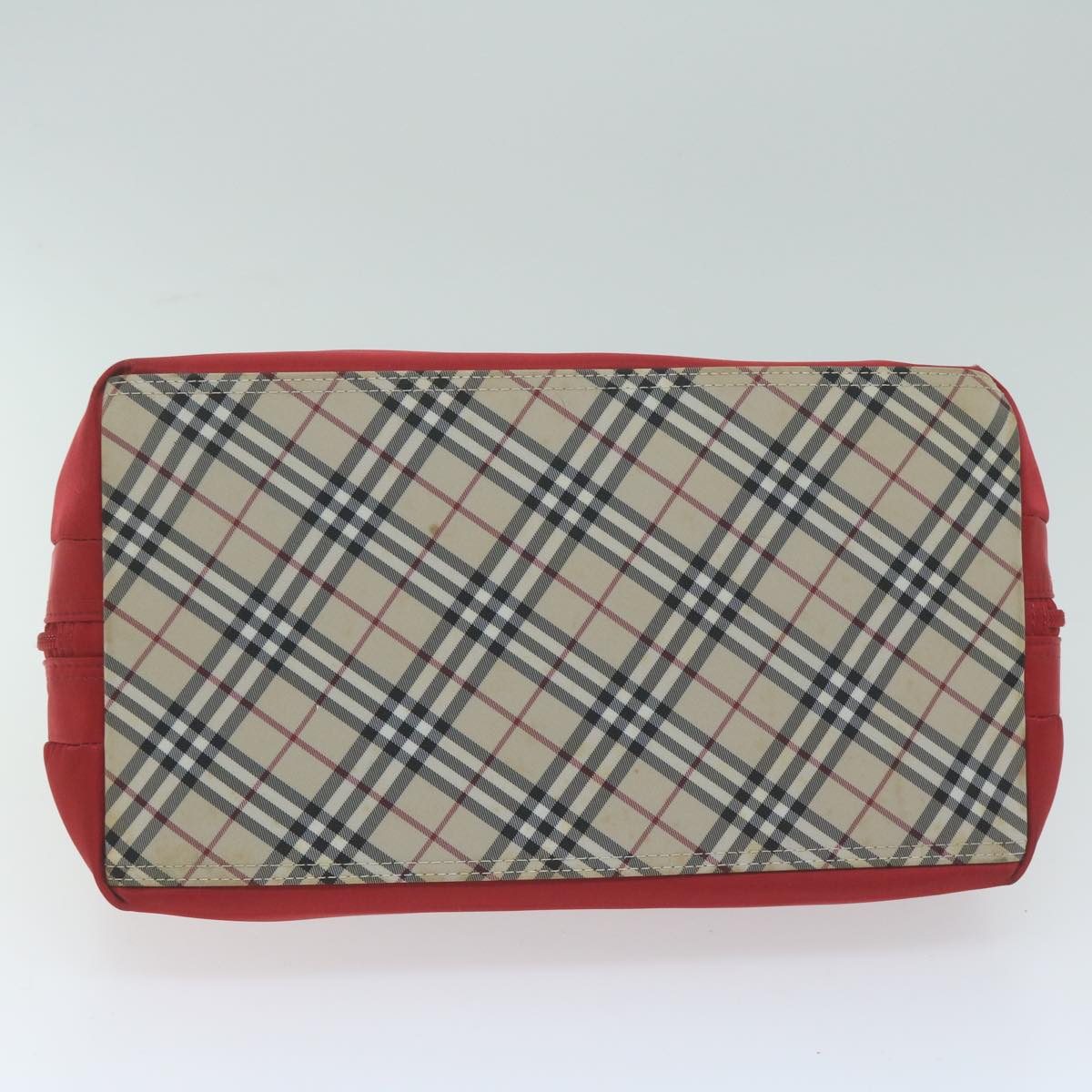 BURBERRY Nova Check Hand Bag Nylon Red Beige Auth bs11731