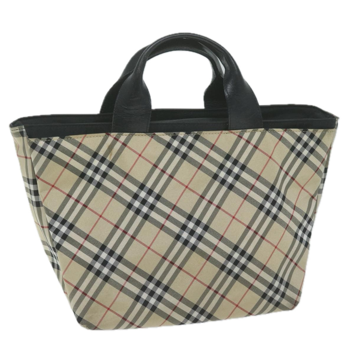 BURBERRY Nova Check Blue Label Hand Bag Nylon Beige Black Auth bs11732