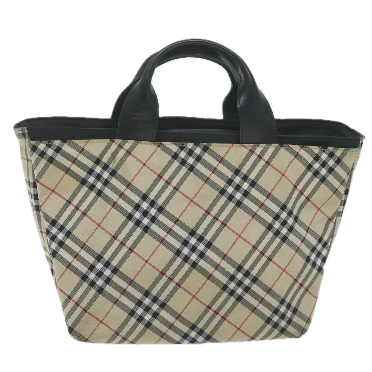 BURBERRY Nova Check Blue Label Hand Bag Nylon Beige Black Auth bs11732