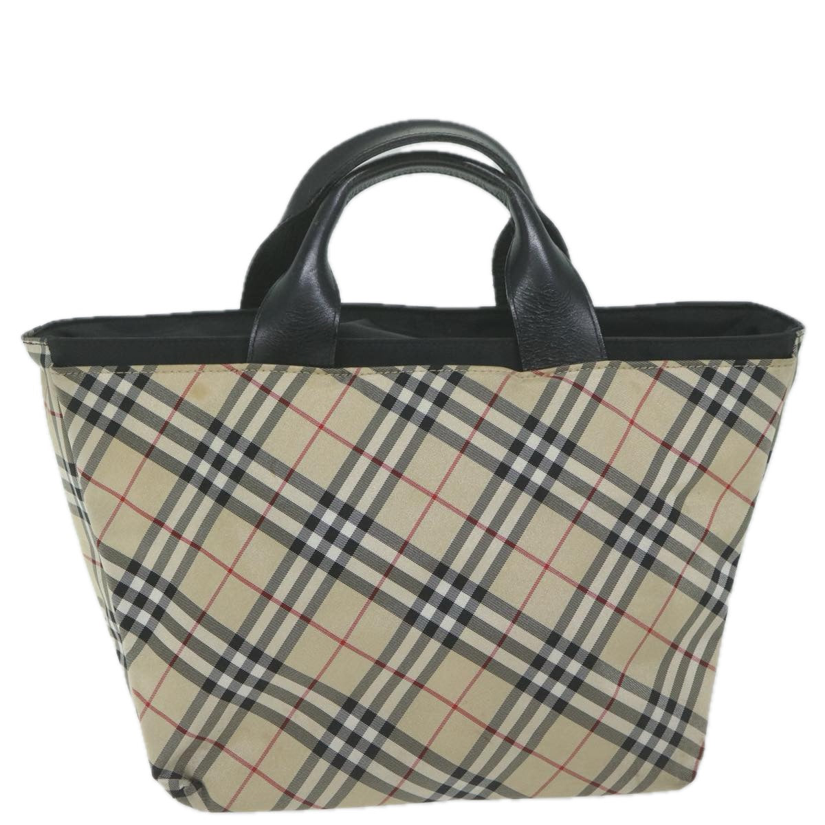 BURBERRY Nova Check Blue Label Hand Bag Nylon Beige Black Auth bs11732