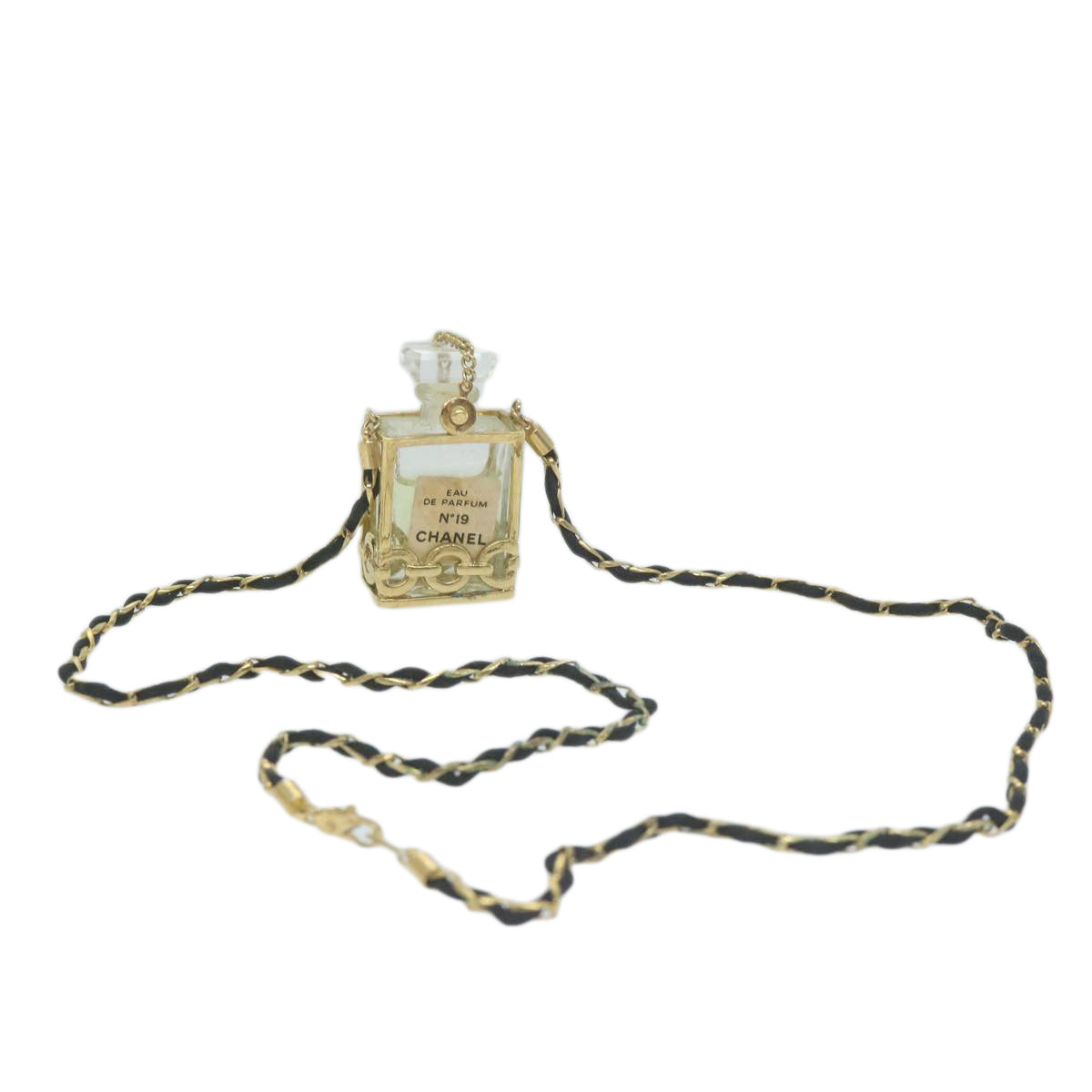 CHANEL Perfume N.19 Necklace Gold Tone CC Auth bs11755