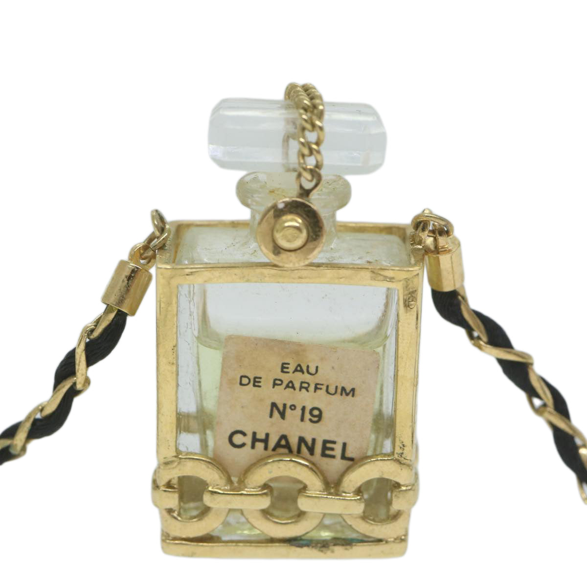 CHANEL Perfume N.19 Necklace Gold Tone CC Auth bs11755
