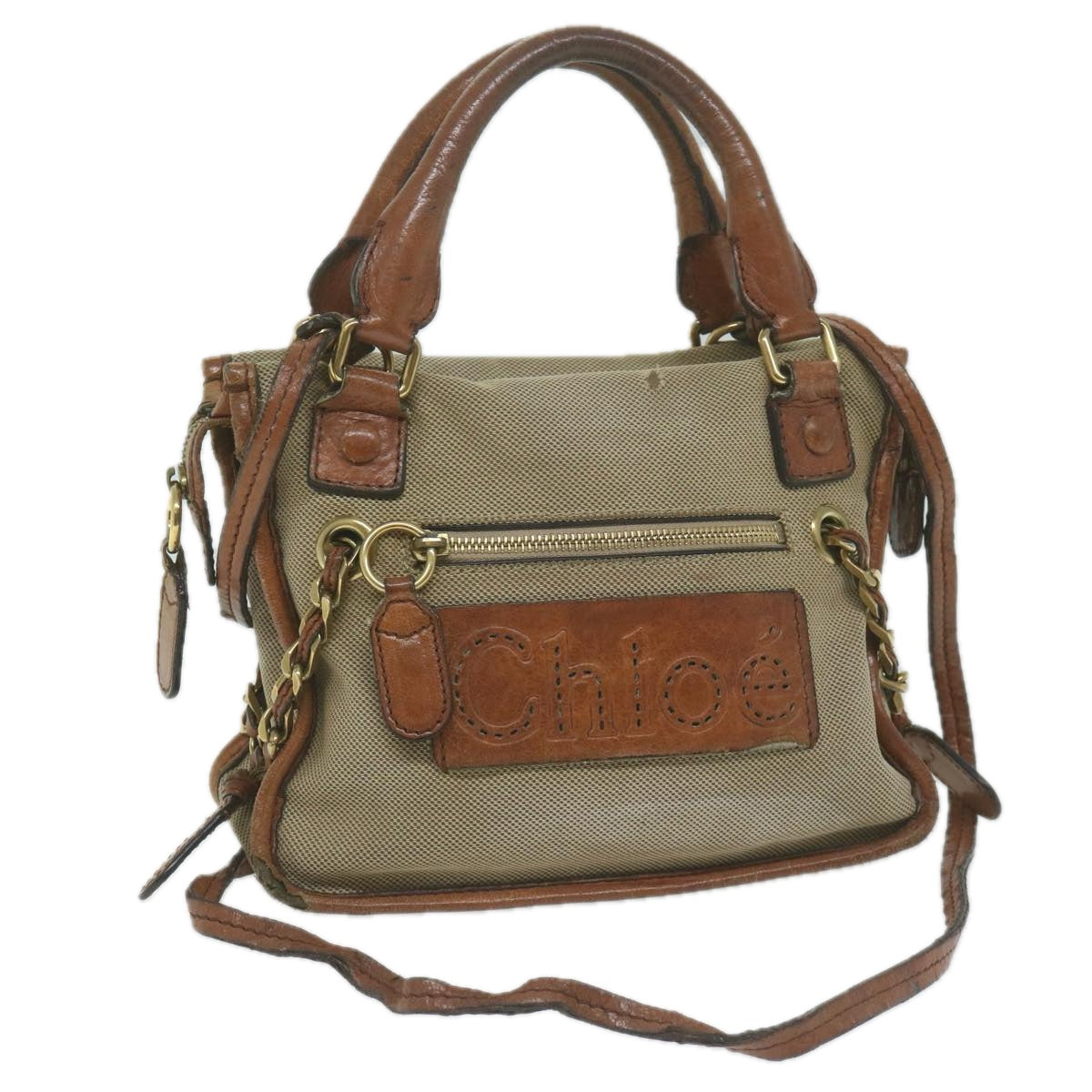 Chloe Harley Hand Bag Canvas Leather 2way Beige Auth bs11776