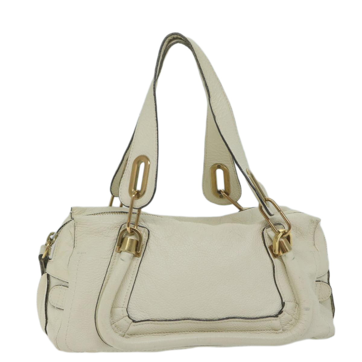 Chloe Paraty Hand Bag Leather White Auth bs11780