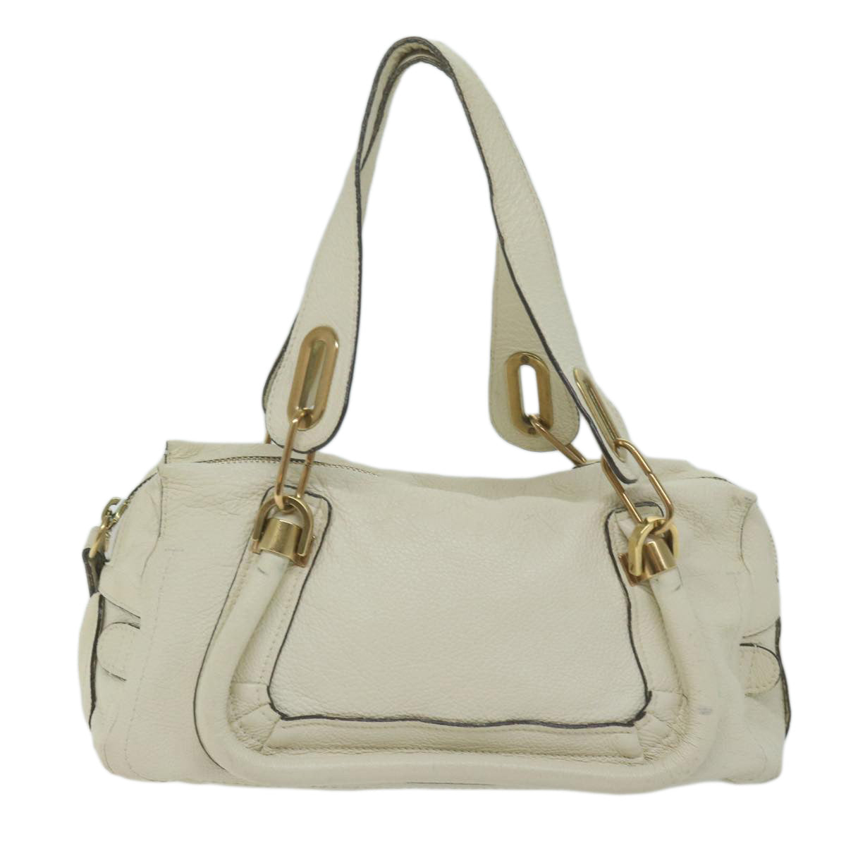 Chloe Paraty Hand Bag Leather White Auth bs11780