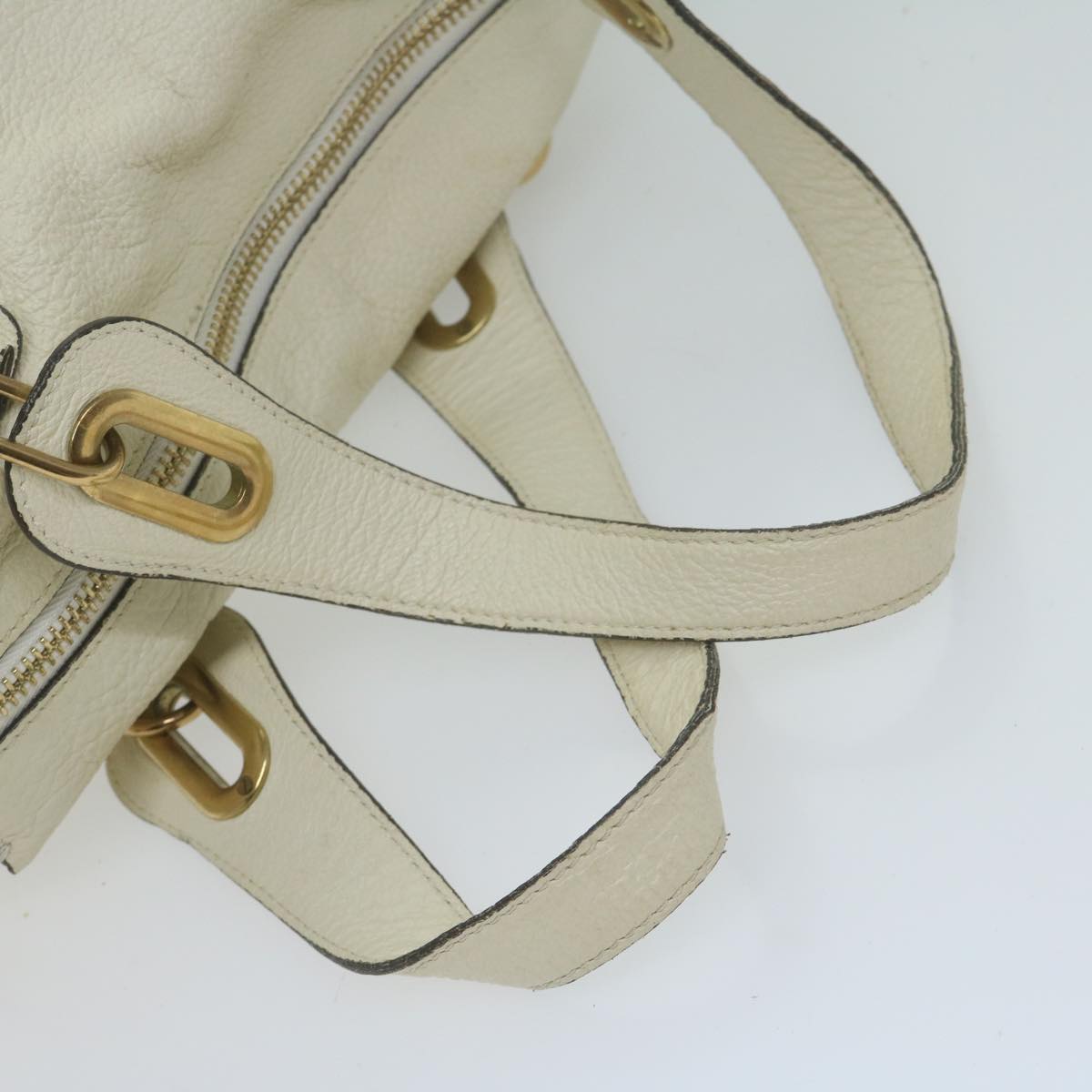 Chloe Paraty Hand Bag Leather White Auth bs11780