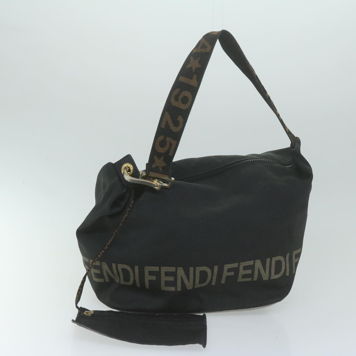 FENDI Pouch Pecan Canvas Shoulder Bag Canvas 2Set Black Brown Auth bs11795