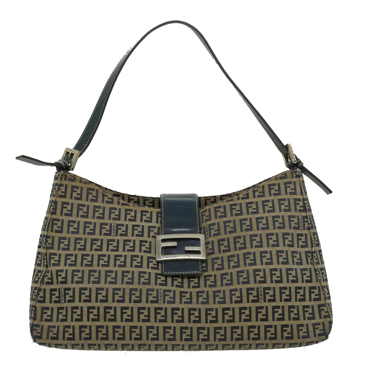 FENDI Zucchino Canvas Mamma Baguette Shoulder Bag Navy Auth bs1329