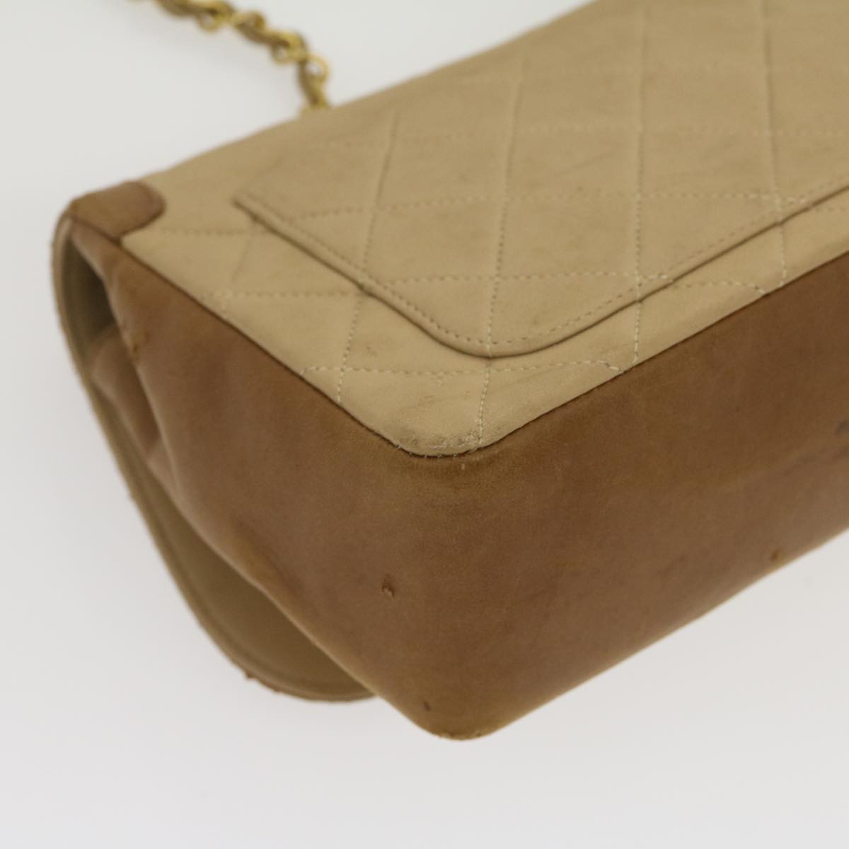 CHANEL Matelasse Chain Shoulder Bag Lamb Skin Beige Gold CC Auth bs1330A