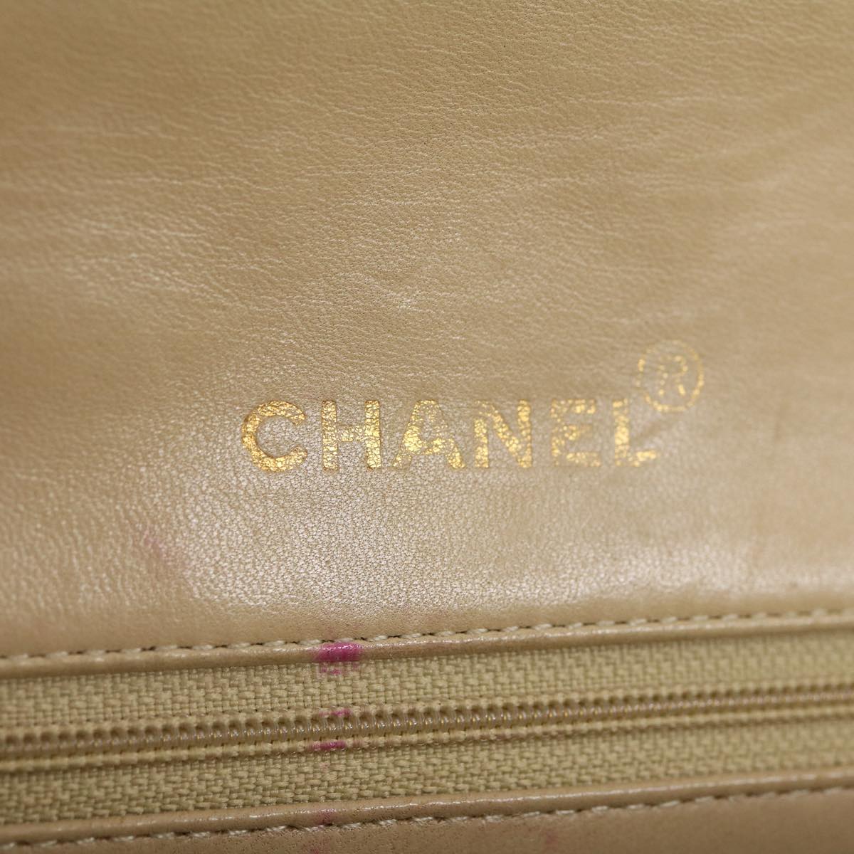 CHANEL Matelasse Flap Chain Shoulder Bag Lamb Skin Beige Gold CC Auth bs1333A