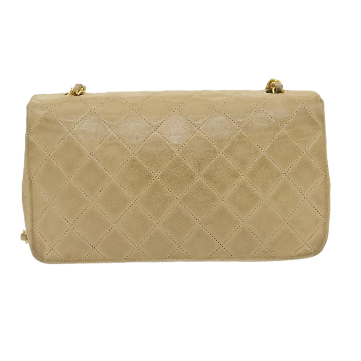CHANEL Matelasse Flap Chain Shoulder Bag Lamb Skin Beige Gold CC Auth bs1333A - 0
