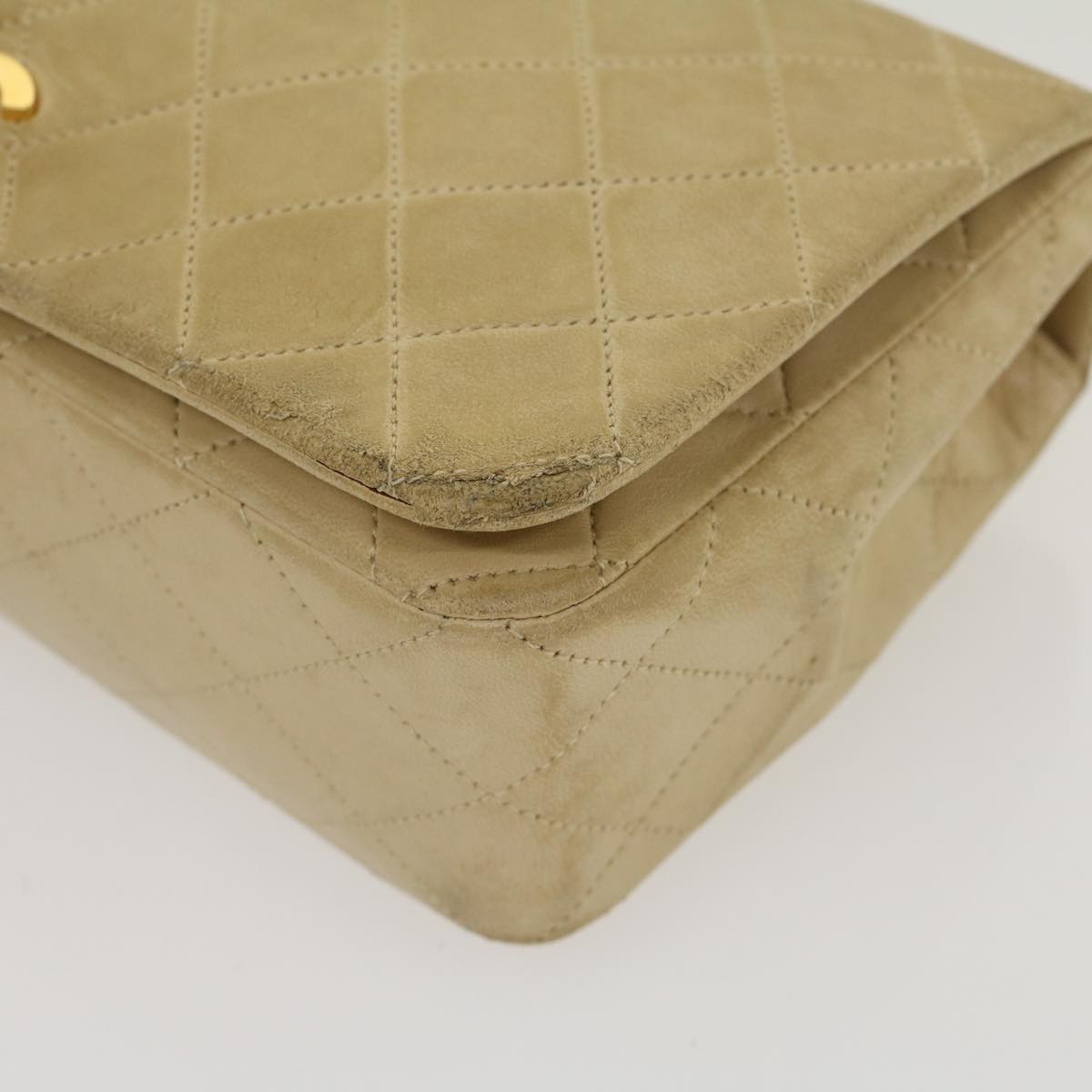 CHANEL Matelasse Flap Chain Shoulder Bag Lamb Skin Beige Gold CC Auth bs1333A