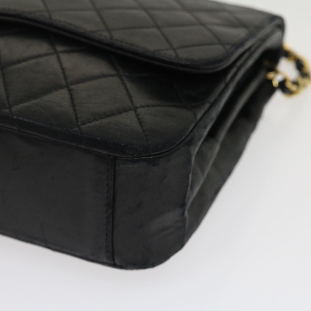 CHANEL Matelasse Chain Flap Shoulder Bag Lamb Skin Black CC Auth bs1447A