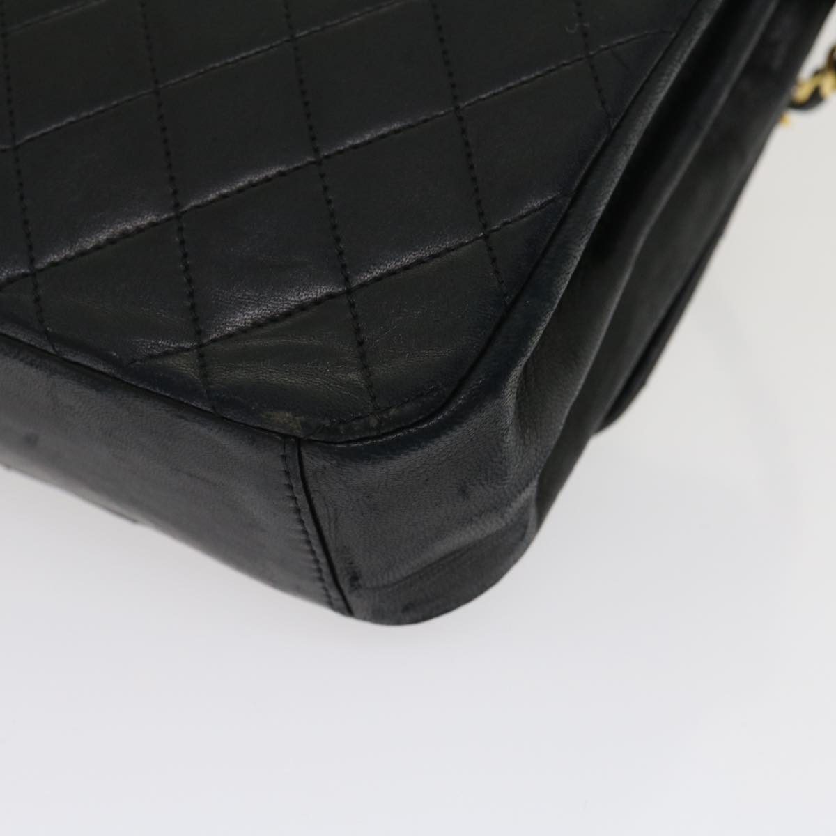 CHANEL Matelasse Chain Flap Shoulder Bag Lamb Skin Black CC Auth bs1447A