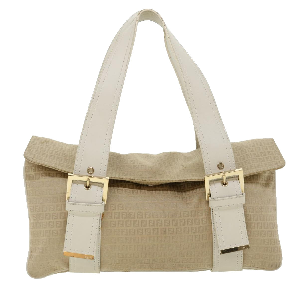 FENDI Zucchino Canvas Shoulder Bag Beige Auth bs1980