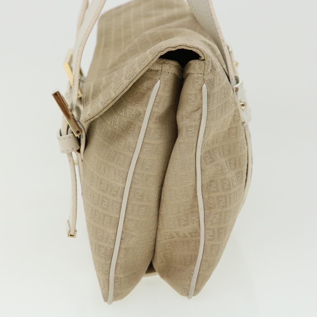 FENDI Zucchino Canvas Shoulder Bag Beige Auth bs1980