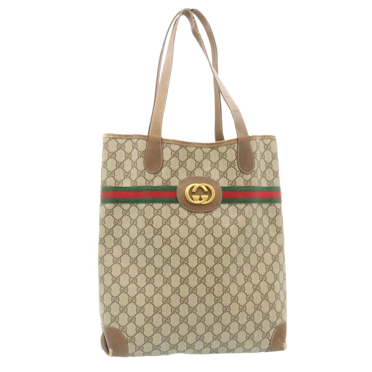 GUCCI Web Sherry Line GG Canvas Tote Bag Beige Red Green Auth bs199