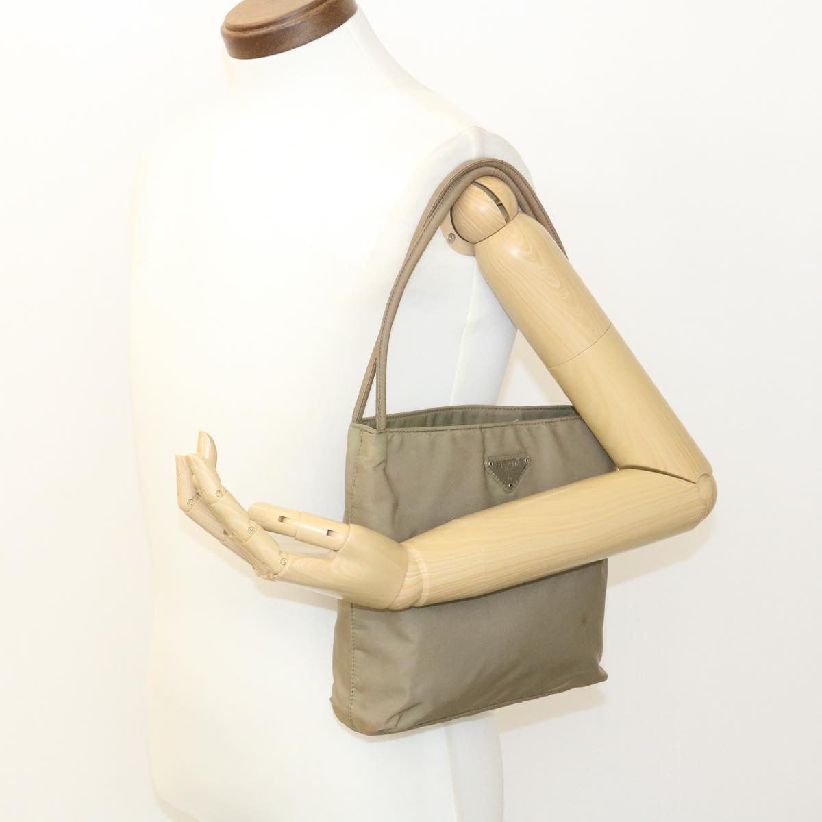 PRADA Hand Bag Nylon Khaki Auth bs205