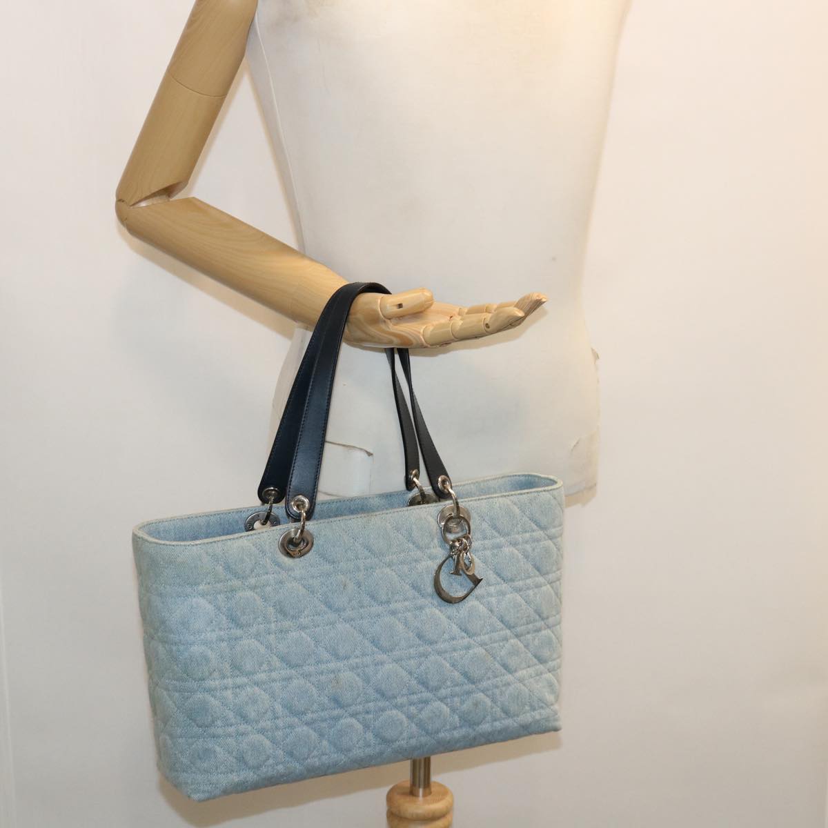 Christian Dior Lady Dior Tote Bag Denim Light Blue Auth bs2216