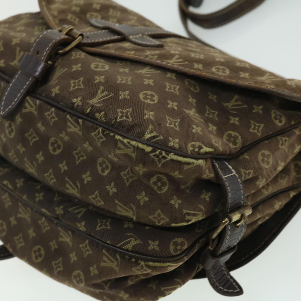 LOUIS VUITTON Monogram Mini Lin SaumurPM ShoulderBag Brown M95227 LV Auth bs2232