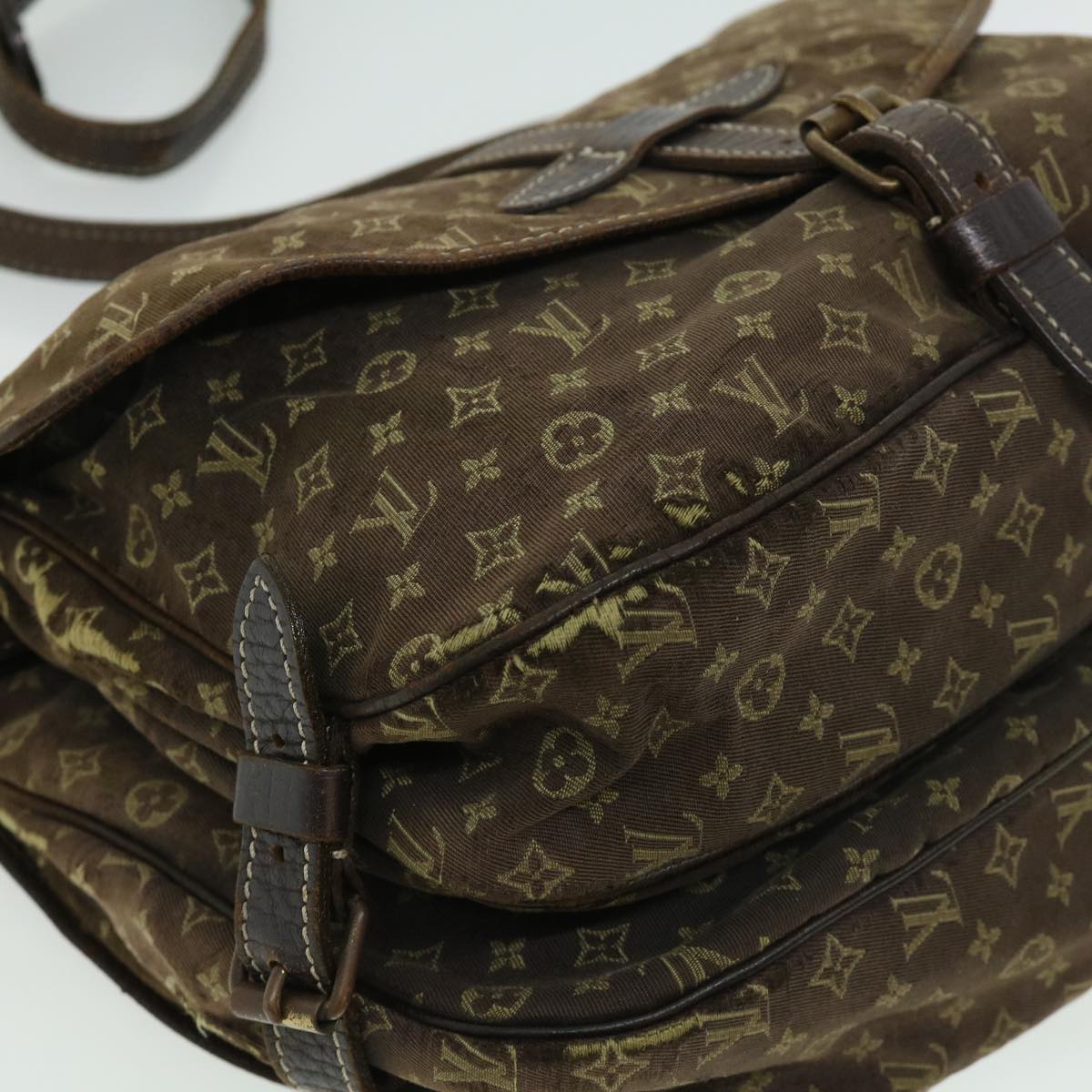 LOUIS VUITTON Monogram Mini Lin SaumurPM ShoulderBag Brown M95227 LV Auth bs2232