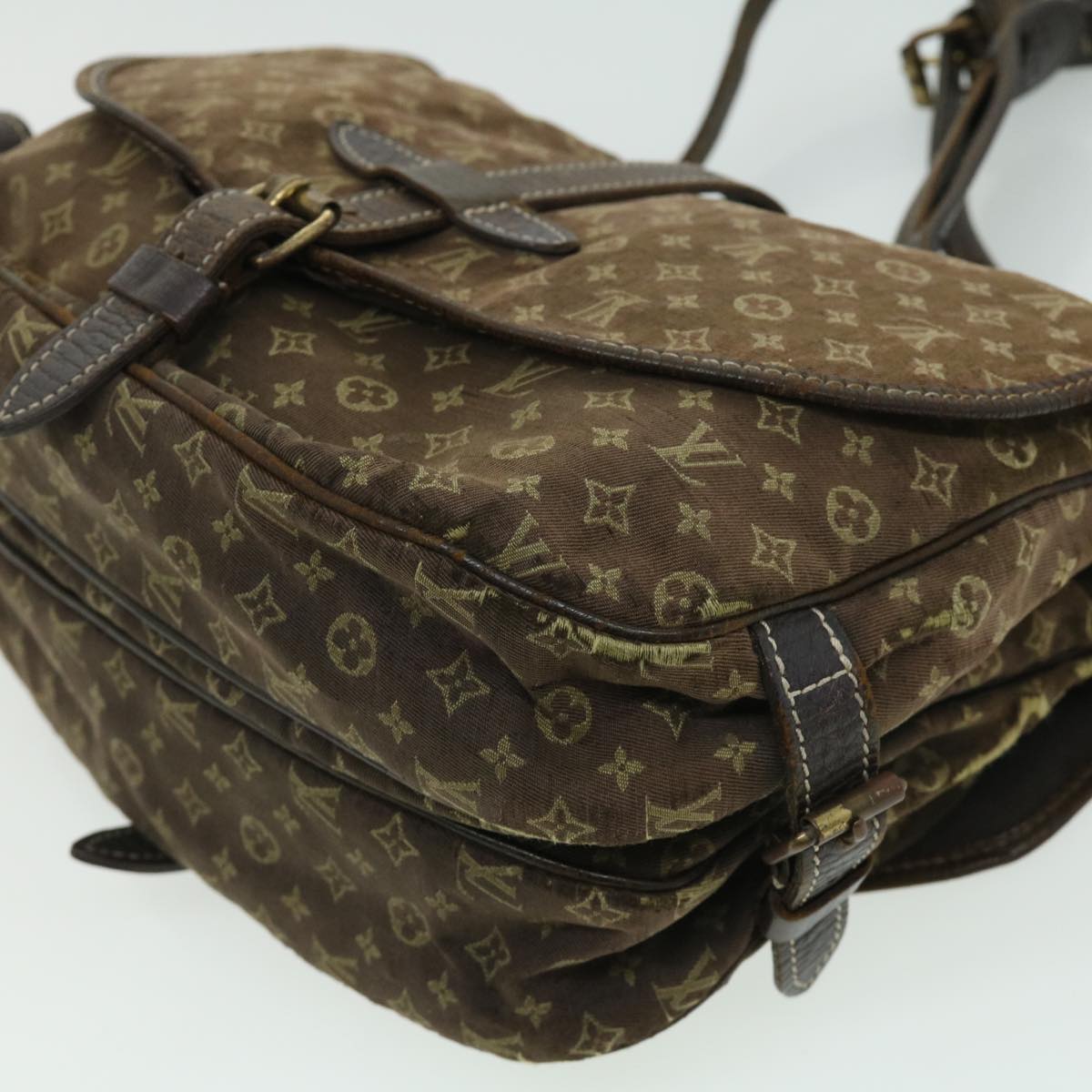 LOUIS VUITTON Monogram Mini Lin SaumurPM ShoulderBag Brown M95227 LV Auth bs2232