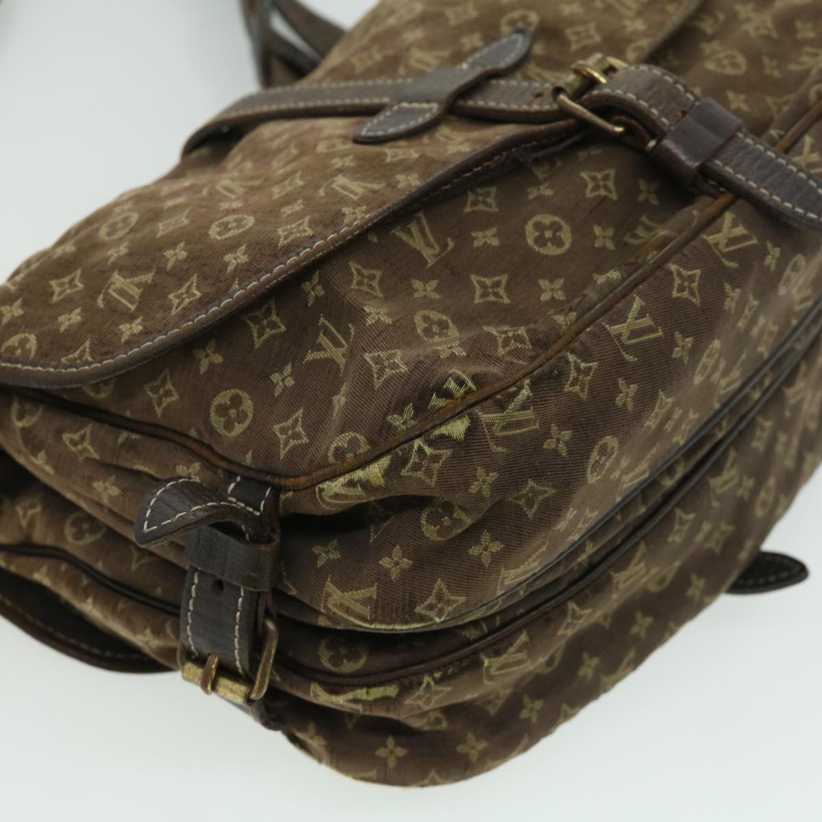 LOUIS VUITTON Monogram Mini Lin SaumurPM ShoulderBag Brown M95227 LV Auth bs2232