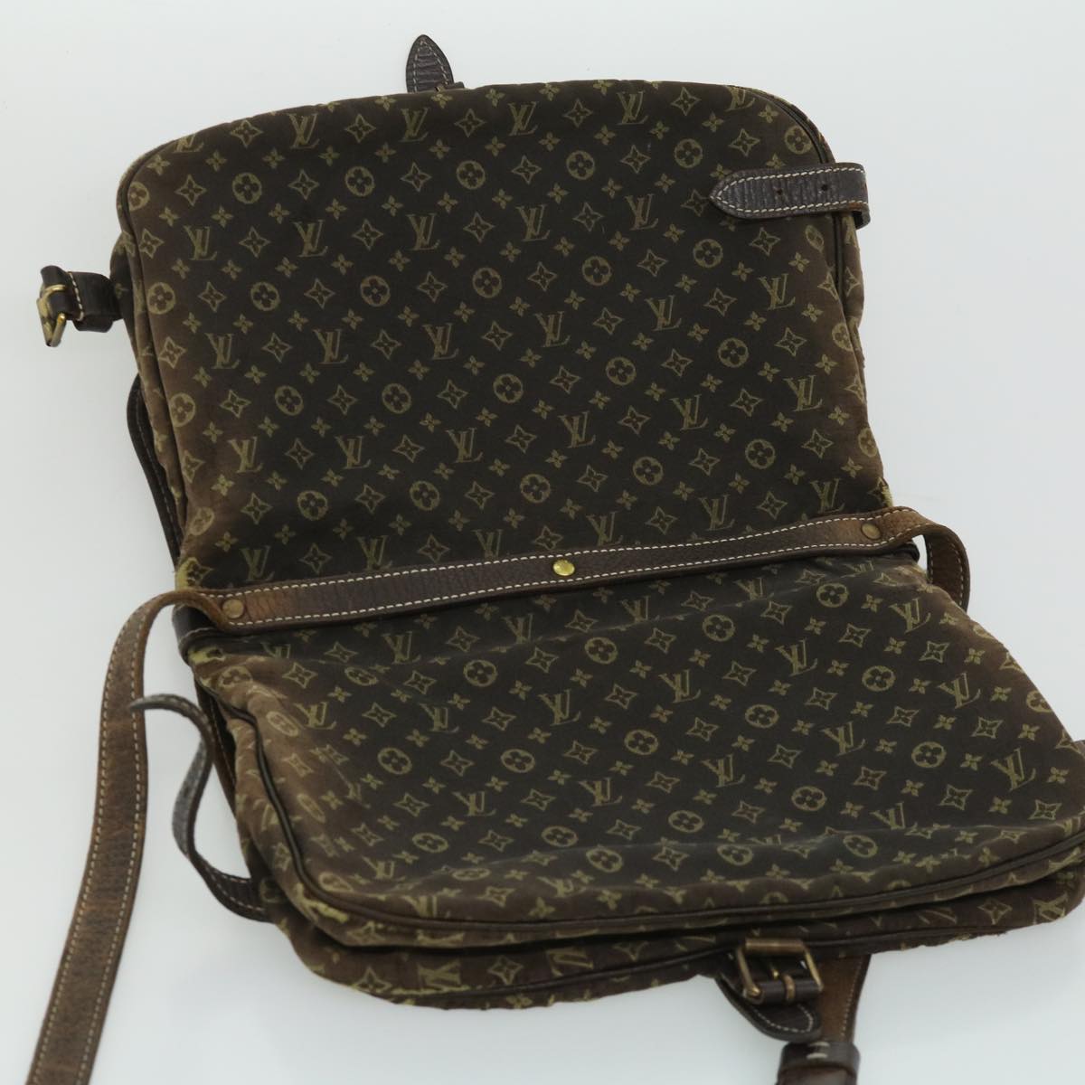 LOUIS VUITTON Monogram Mini Lin SaumurPM ShoulderBag Brown M95227 LV Auth bs2232