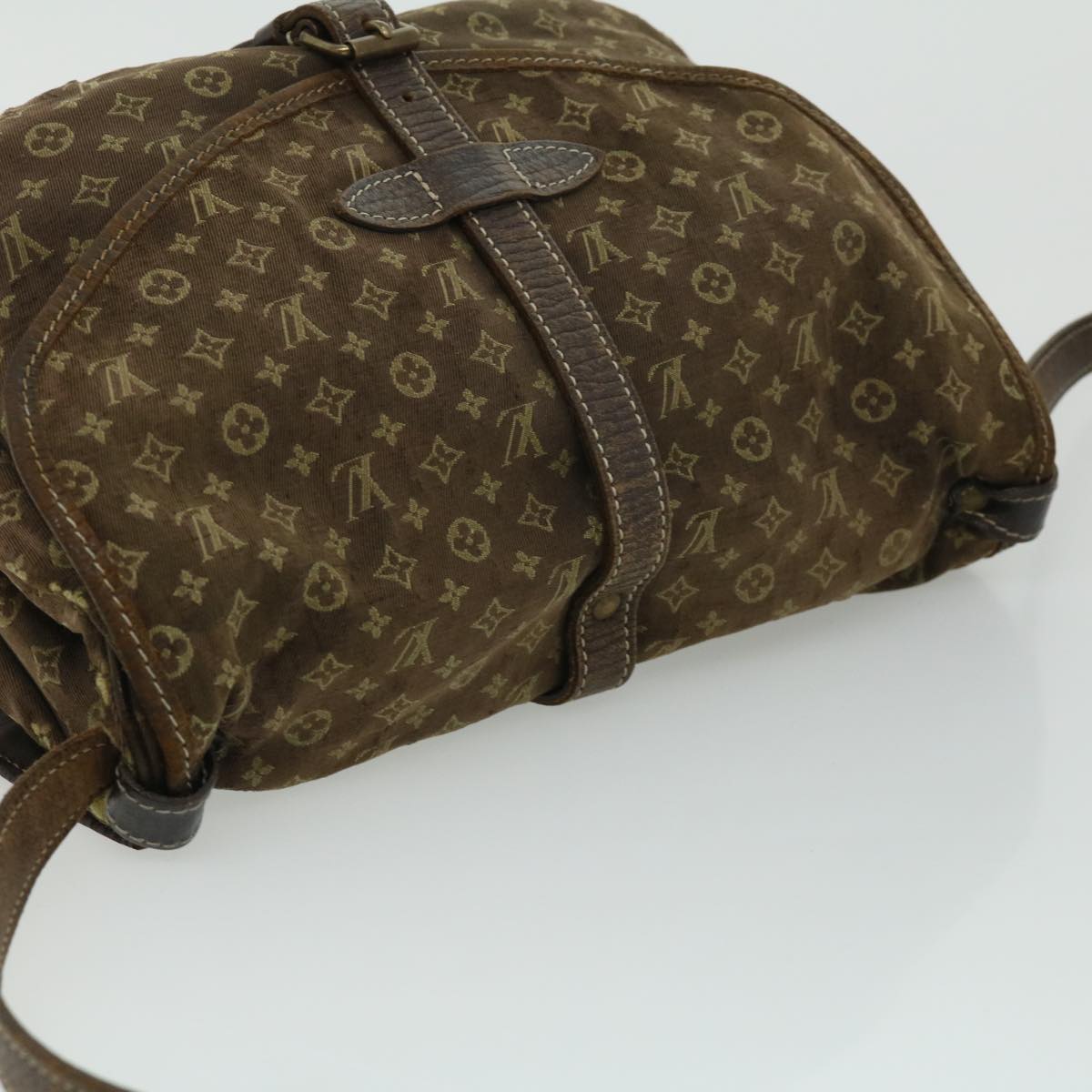 LOUIS VUITTON Monogram Mini Lin SaumurPM ShoulderBag Brown M95227 LV Auth bs2232