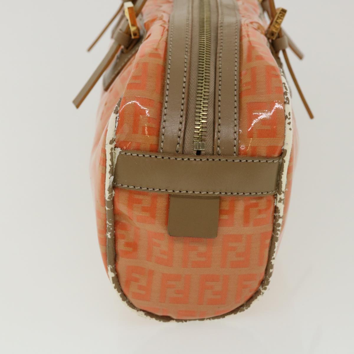FENDI Zucchino Canvas Hand Bag Enamel Orange Auth bs2431